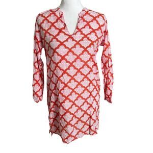 Roberta roller rabbit red white long sleeve tunic kurta jemina top size XS women
